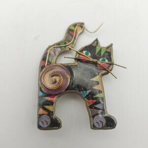 Cat Brooch Pin Wire Whiskers Copper Spiral Folk Art Boho Mixed Media 2.5in Chic